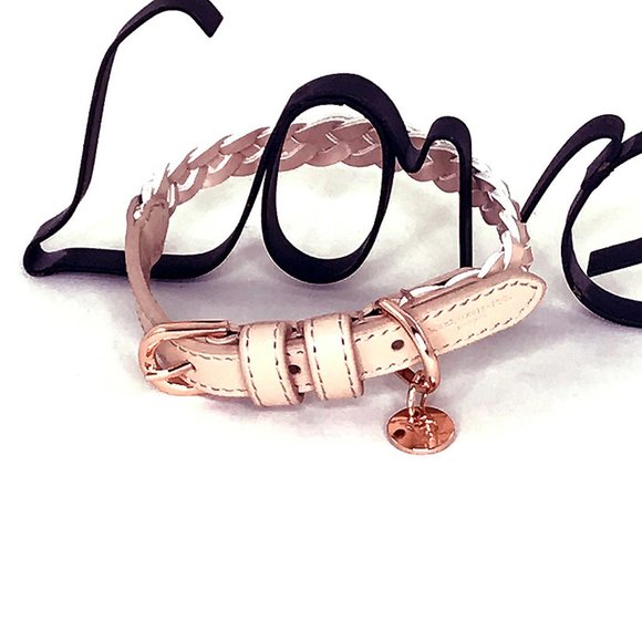 Pink Braided Leather Collar, 11"-14" - Picture 1 of 4